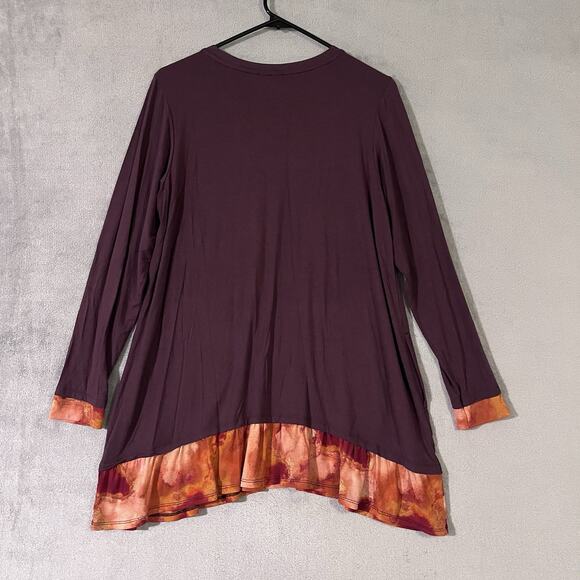 LOGO Lori Goldstein Mini Dress Tunic Top Brown Orange Womens S Mesh Ruffle Hem - Picture 7 of 7